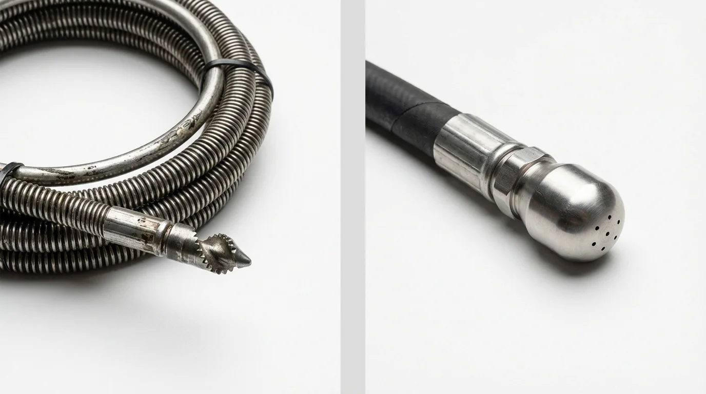 Drain snake cable and hydro jetting nozzle used for drain cleaning in Wawarsing, NY