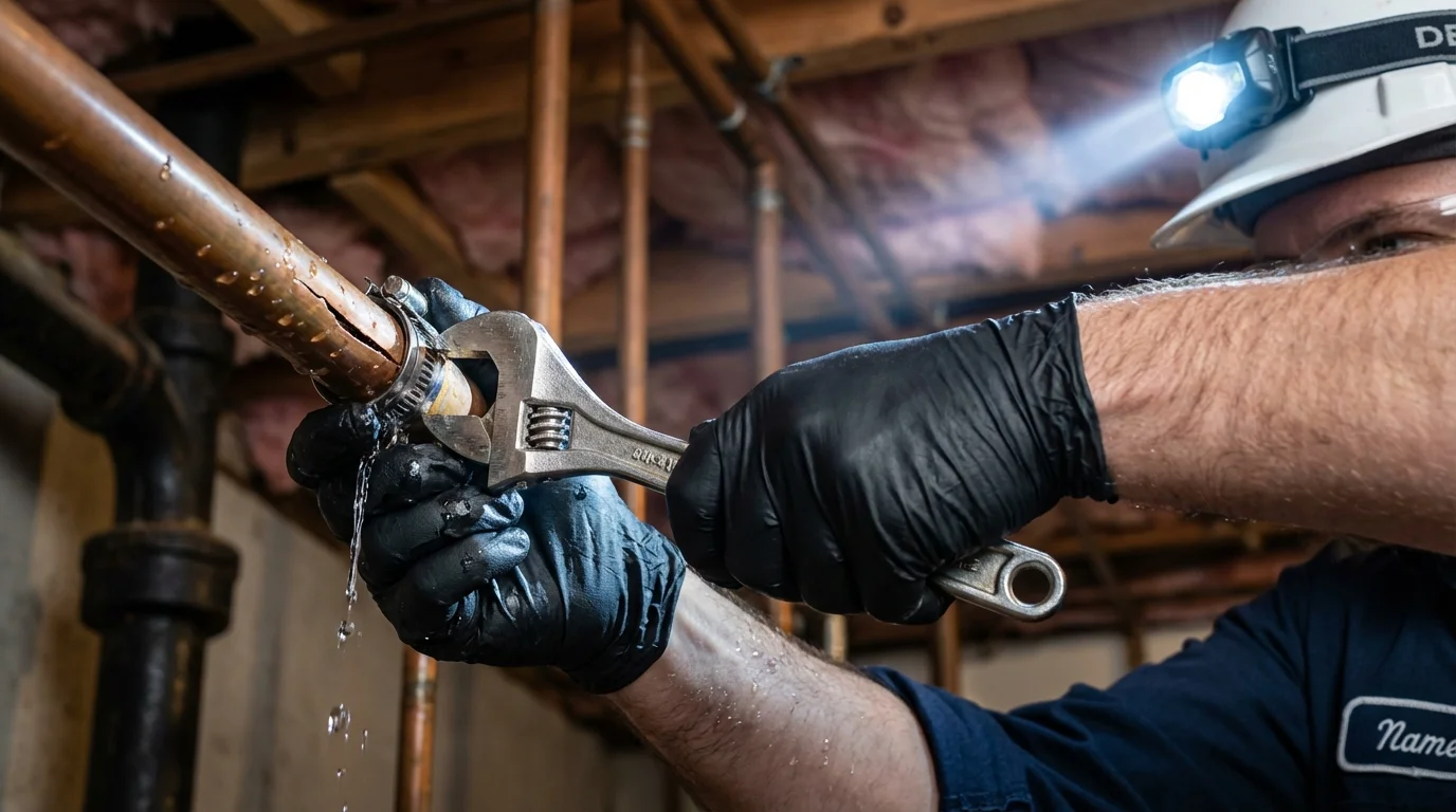 Emergency pipe clamp repair being performed by a Johns Plumbing LLC plumber in Wawarsing