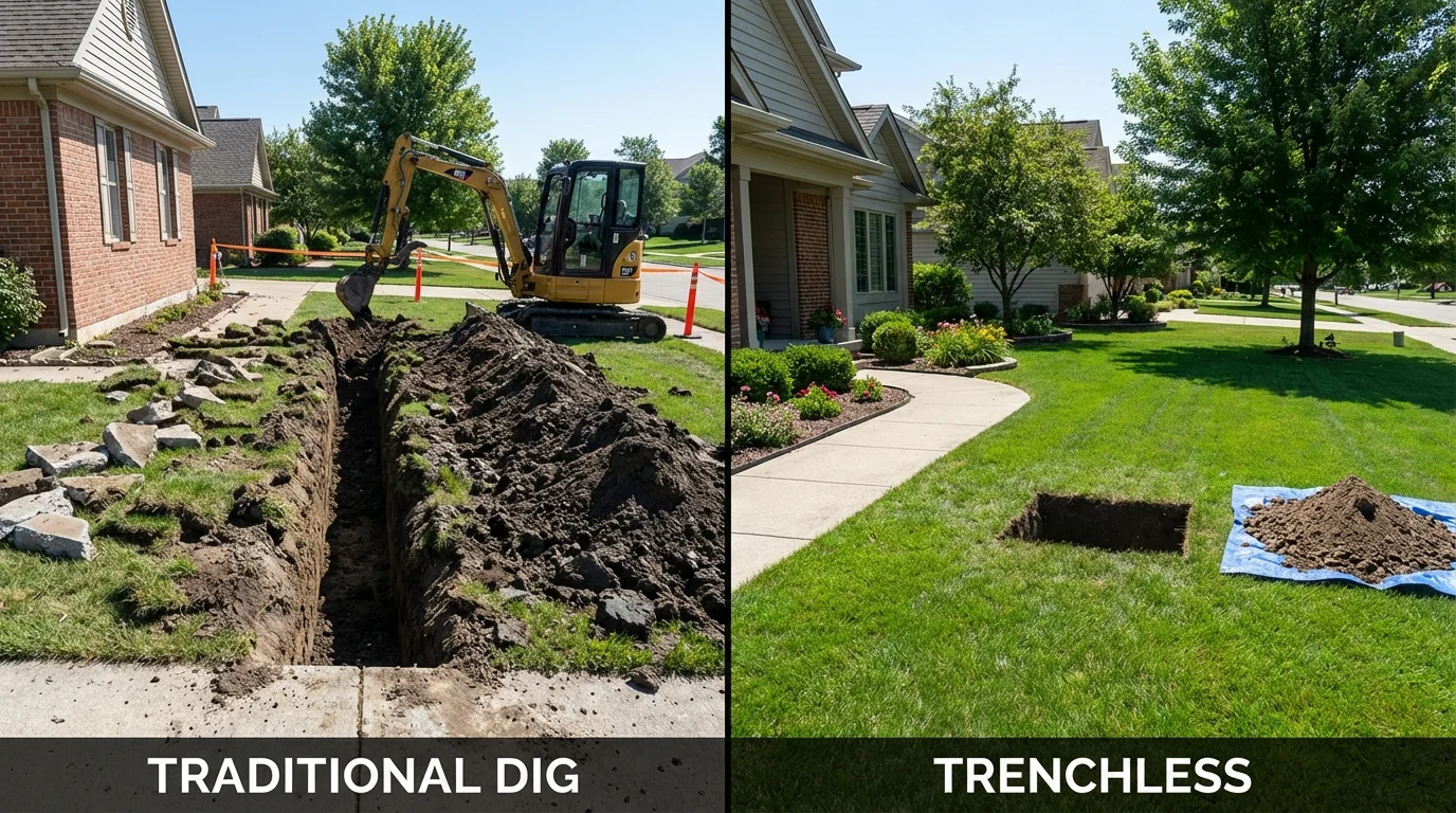 Trenchless sewer repair with minimal yard damage versus traditional excavation in Wawarsing, NY